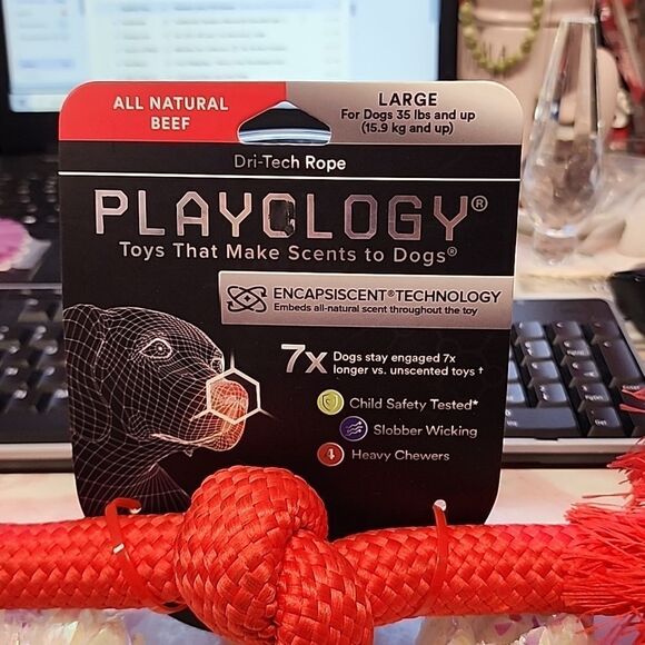 PLAYOLOGY Toys That Makes Scents To Dogs 1 LARGE RED KNOTTED ROPE Chew NIP - Picture 2 of 6